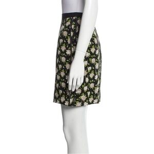 Dolce and Gabbana- Silk Green Black White Highwaisted Floral Pencil Midi Skirt